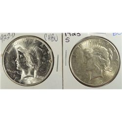 1922D Peace $ MS62 and 23S AU