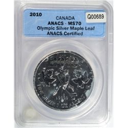2010 Canada Olympic 1 oz. silver Maple Leaf HOCKEY  est $50-$55