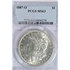 Image 1 : 1887O  Morgan $ PCGS63    claim to a point higher est $140-$150