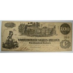 1862  $100 Confederate States  bearer note VF  est $80-$90