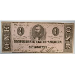 1863  $1  Confederate States  bearer note CU est $120-$130