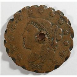 1837 large penny gear token: IT WAS CHEAPER TO CUT A GEAR FROM A PENNY THAN BUY