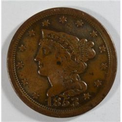 1853  half penny  NICE COLOR VF  est $65-$70