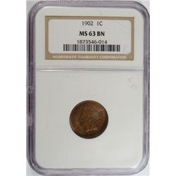 1902 Indian  penny  NGC63BN  est $40-$45