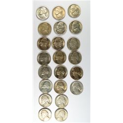 JEFFERSON NICKEL LOT ALL GEM BU MS64-65: 1938 PDS, 1949 PD, 1941 PDS, 1952 PD,