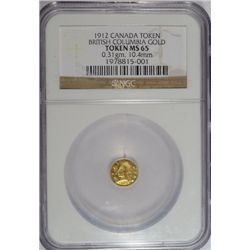 1912 CANADA TOKEN BRITISH COLUMBIA GOLD NGC MS65 VERY RARE, OTHERS LIST AT $1644