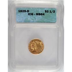 1925-D $2.50 INDIAN GOLD ICG MS64 SUPER NICE!