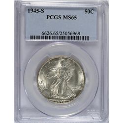 1945 S WALKING LIBERTY HALF DOLLAR PCGS MS 65 GEM