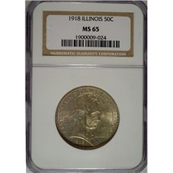 1918 LINCOLN-ILLINOIS HALF DOLLAR NGC MS65