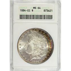 1884 CC MORGAN DOLLAR ANACS MS64 RAINBOW COLOR!