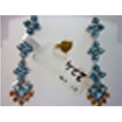 37.00 CTW BLUE TOPAZ AND CITRINE EARRING .925 STERLING