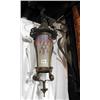 Image 1 : A French Art Nouveau brass framed hanging lamp with vaseline glass shade and wall bracket