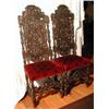 Image 1 : A pair of profusely carved antique oak hall chairs with upholstered seats
