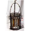 Image 1 : A Victorian brass framed hall lamp with bevelled and coloured glass panels