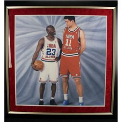 M.J W/ Yao Ming Unsigned Framed Photo