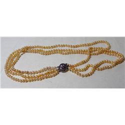 Peach Pearl 3 Strand 16" Necklace