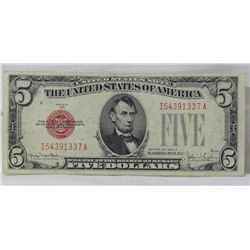 $5 1928F United States Note XF-AU Condition