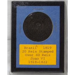 1819 R BRAZIL 20 REIS on 40 REIS "ERROR"