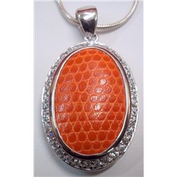 Silver Necklace Leather Alligator Pattern & CZs