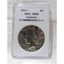 1922-S Silver Peace Dollar  NACS MS66