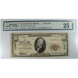 1929  $10 National Currency  EDWARDSVILLE IL  PMG25  est $60-$70