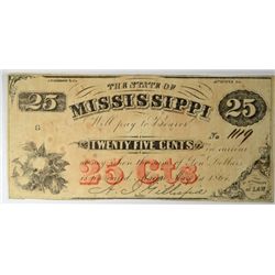 1864  $.25 State of Mississippi Bearer notes XF/AU est $55-$60
