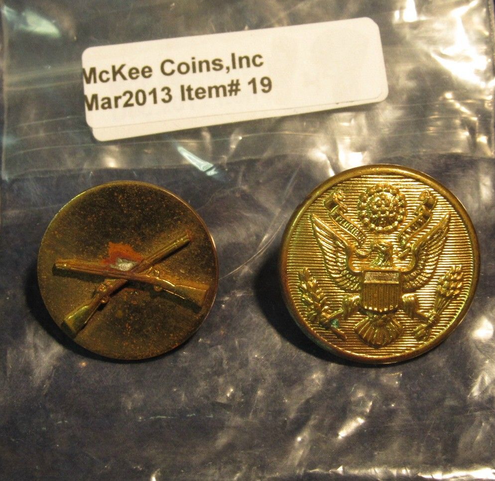 19. Brass Military Buttons. Crossed Rifles & Eagle with Olive Branch