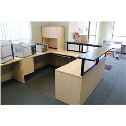 MAPLE U-SHAPED RECEPTION DESK WITH HUTCH AND 2
