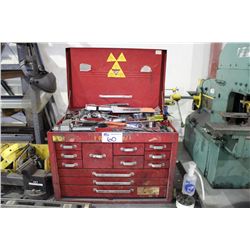 RED TOOL BOX AND CONTENTS OF TOOLS