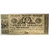 Image 1 : 1862 $10 State of ARKANSAS TREASURY WARRANT VF est $80-$85
