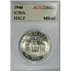 Image 1 : 1946  Iowa  half $ ACCUGRADE 65 est $110-$120