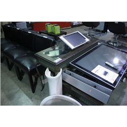 TWO GLASS TOP SALON TABLES