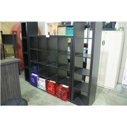 BROWN SALON SHELVING SYSTEM AND CONTENTS