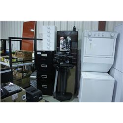 LOT OF PRODUCT DISPLAYS AND FILE CABINET