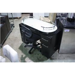 BLACK GLASS TOP MOBILE BEAUTICIAN TABLE
