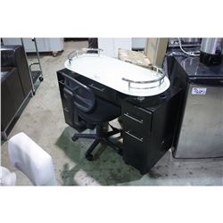 BLACK GLASS TOP MOBILE BEAUTICIAN TABLE