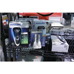 LOT OF PERSONAL SHAVERS, TOOTHBRUSH HEADS, AND STRAIGHTNER
