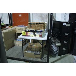 FOLDING TABLE, CHAIRS, SPA PRODUCT AND GLASS WARE