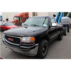 1999 BLACK GMC SIERRA SLE, 2 DR PU, 5.3L, GAS AUTOMATIC, 412,101 KM, VIN: 1GTEK14T3X2533671, RD CD