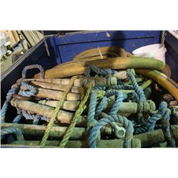 BLUE CRATE OF HOSES AND ROPE LADDERS