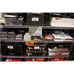 SHELF OF ASSORTED ELECTRONIC ITEMS