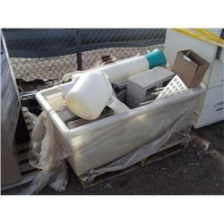 Pallet: Concrete Blocks w/ Misc. Plastic