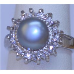GRAY PEARL AND CZ RING