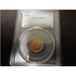 1862 indian head cent pcgs ms64-beautiful