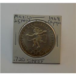 **1968 Mexican Olympic Commemorative 25 pesos .720 Silver XF**