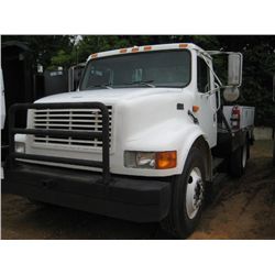 1997 INTERNATIONAL 4700 S/A FLATBED, S/N 1HTSCAAM9VH209076, DT 466 ENG, 6 SPD TRANS, 11' STEEL FLATB