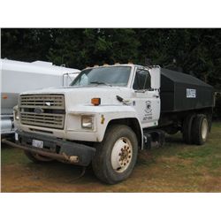 1990 FORD S/A WATER TRUCK, S/N 1FDPK74P0LVA35228, FORD DIESEL ENG, 5 SPD TRANS, A/C, P/S, WATER TANK