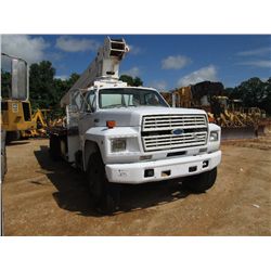 1986 FORD S/A FLATBED BOOM TRUCK, S/N 1FDPK84N1GVA19923, FORD DIESEL ENG, 5-2 SPD TRANS, A/C, P/S, 1