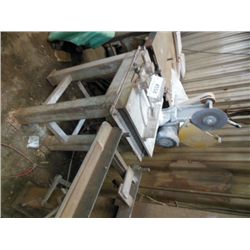 10" ABRASIVE CHOP SAW W/STEER STAND, 2/ 15' ROLLER CONVEYOR, W/14' STEEL SUPPORT TRAY (SOLD ABSENTEE