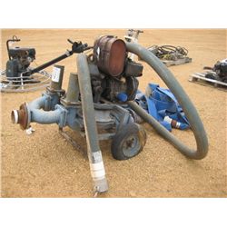 LOMBARDINI GLD260 4" WATER PUMP MTD ON FRAME W/WHEELS, GAS ENG, DICHARGE HOSE, SUCTION HOSE